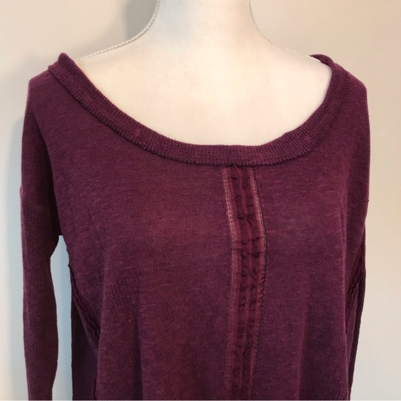 Free People Purple Maroon Sweater Lace Ruffles Oversized High Low Size Small - Picture 3 of 9